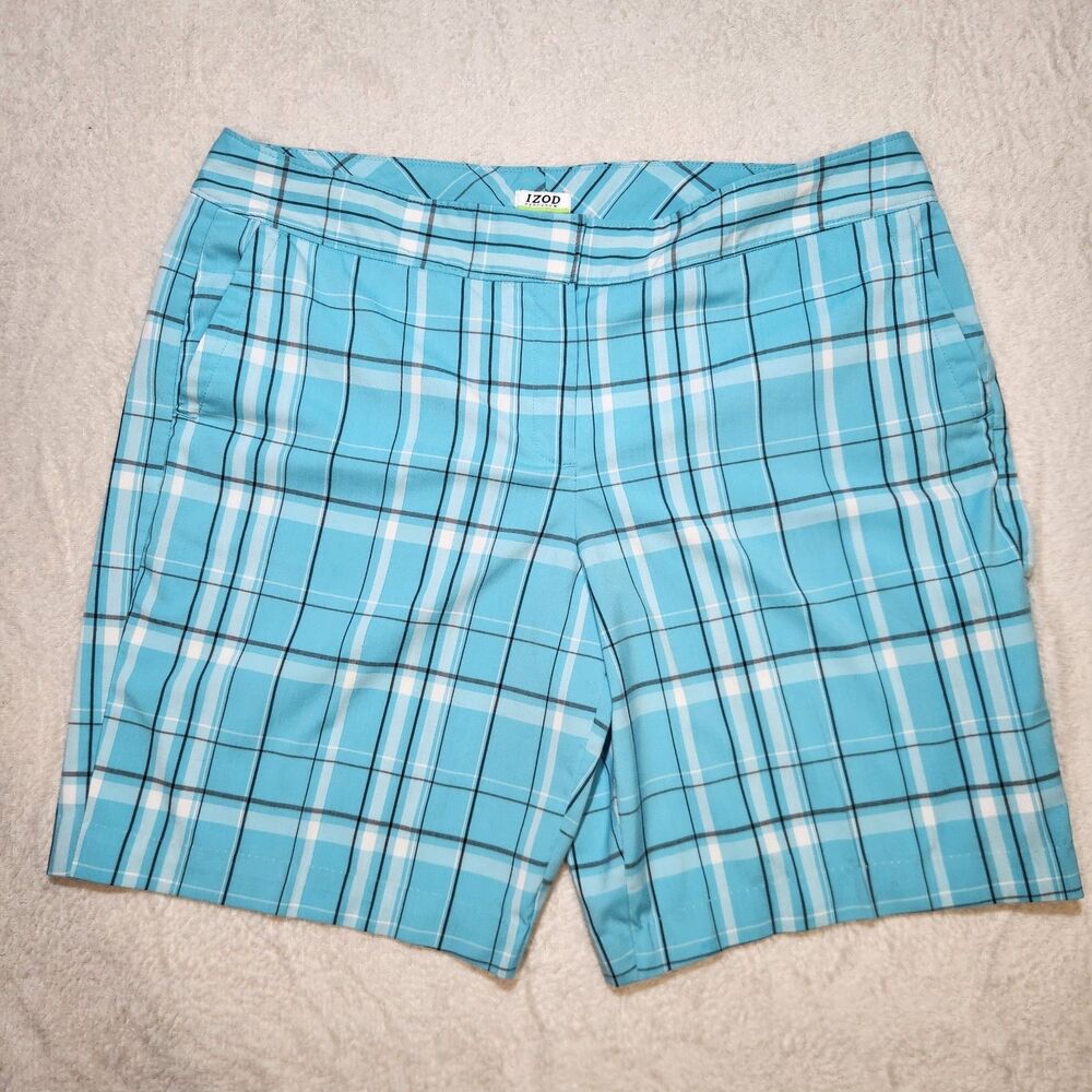 IZOD PerformX Golf Shorts Blue Plaid - Women's Size 16 - Athletic Fit EUC